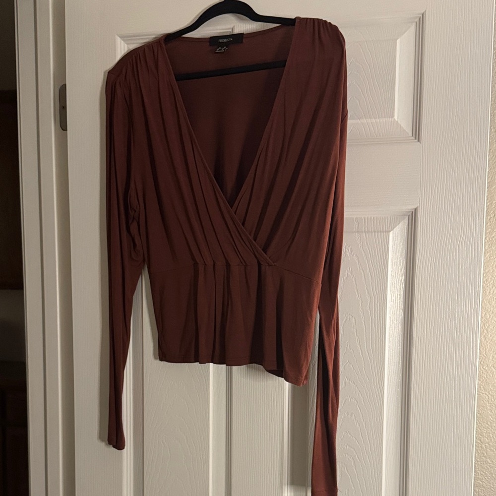 Forever 21 Deep Brown Wrap Blouse